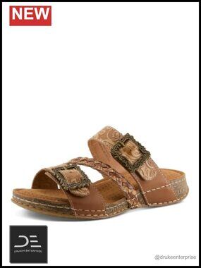Hand Painted Leather Slide Sandals with Cushioned Insole and Adjustable Straps